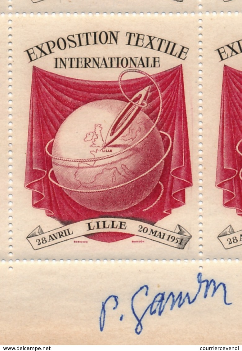 FRANCE - Vignette Exposition Textile Internationale LILLE 1951 - Coin Daté 28/7/1950 Signature GANDON - Autres & Non Classés