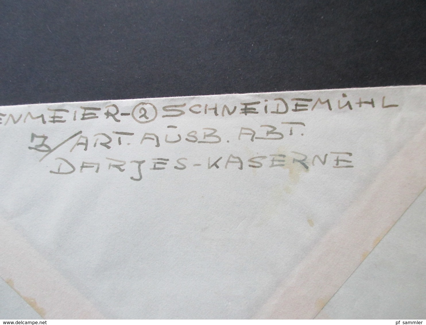 3. Reich 1944 Feldpost 2.WK Brief aus Schneidemühl Darjes Kaserne nach Mährisch Trübau im Sudetenland RAD 5/240
