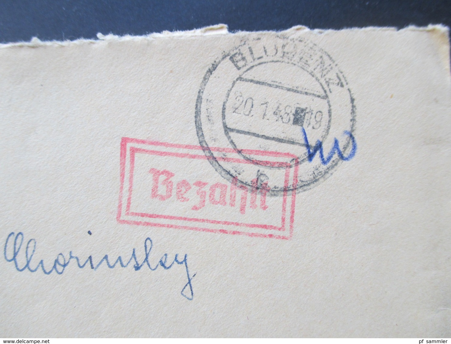 Österreich 1948 Notmaßnahme Gummistempel Bezahlt Und Handschriftl 40 Tagesstempel Bludenz Gräfin Chorinsky Wien - Cartas & Documentos