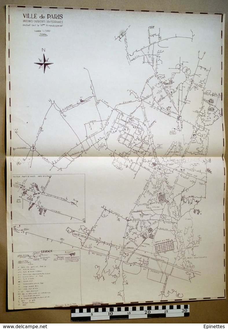 Plan Des Anciennes Carrières Souterraines De Paris, Plan "cataphile" Années 80, Tirage Ronéotypé 58x75 Cm - Autres & Non Classés