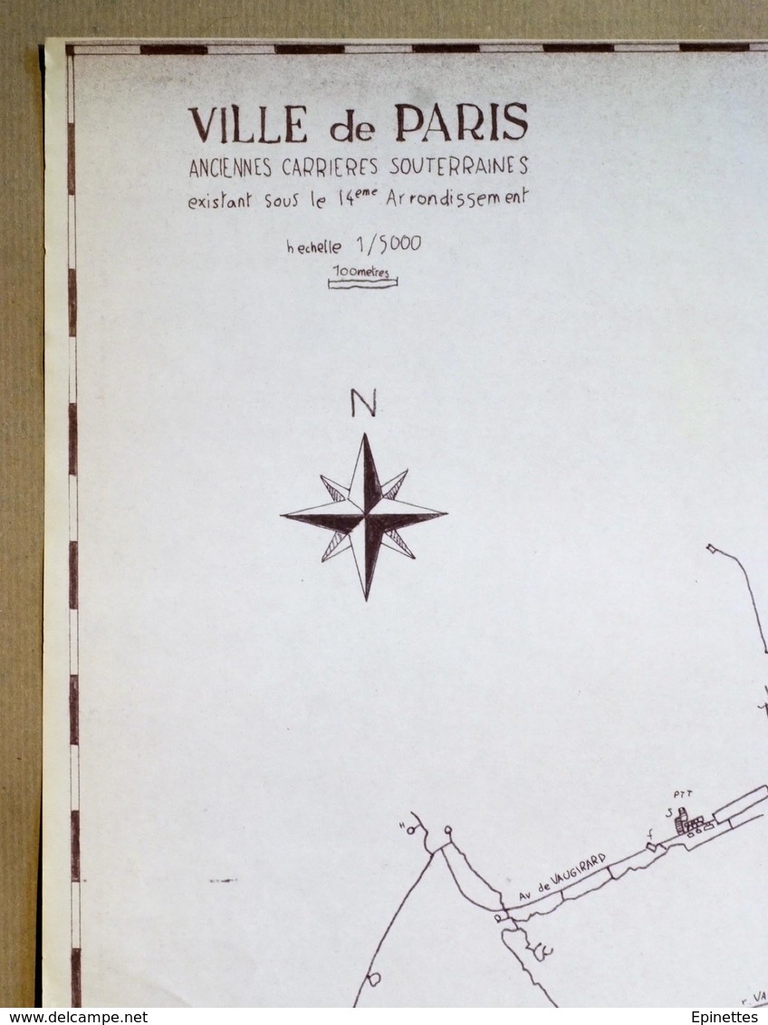 Plan Des Anciennes Carrières Souterraines De Paris, Plan "cataphile" Années 80, Tirage Ronéotypé 58x75 Cm - Autres & Non Classés