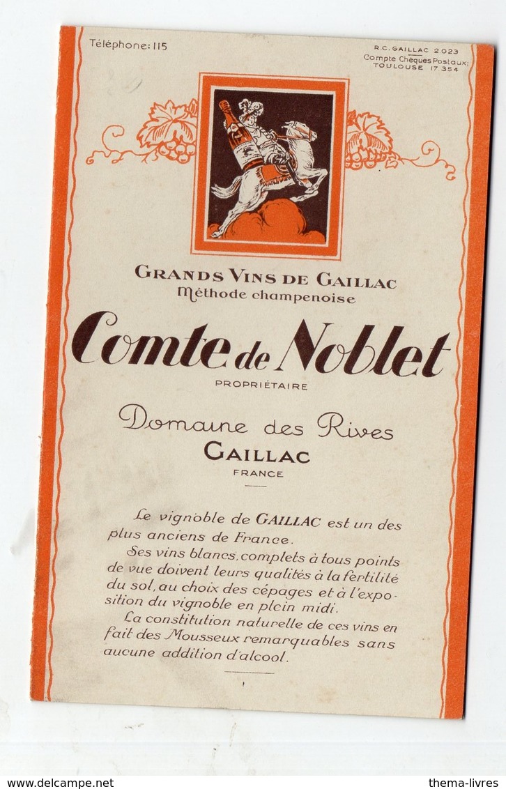 Gaillac (81 Tarn) Dépliant VINS COMTE DE NOBLET (PPP21743) - Pubblicitari