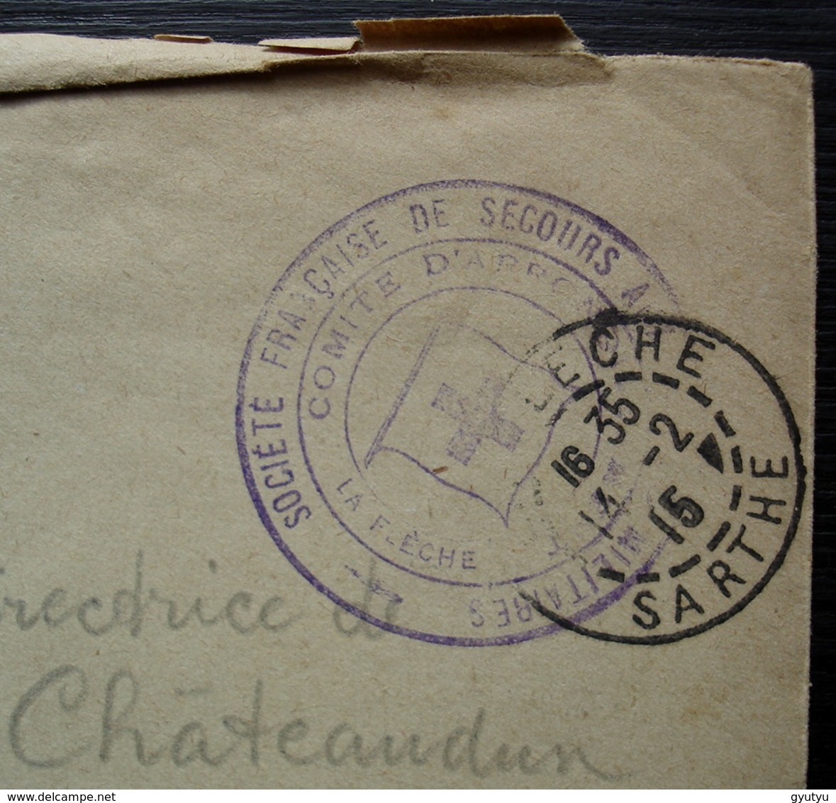 La Flèche 1915, Société De Secours Aux Blessés Militaires, Cachet Sur Enveloppe Pour L'Hôpital Auxiliaire 101 à Amiens - Guerra Del 1914-18