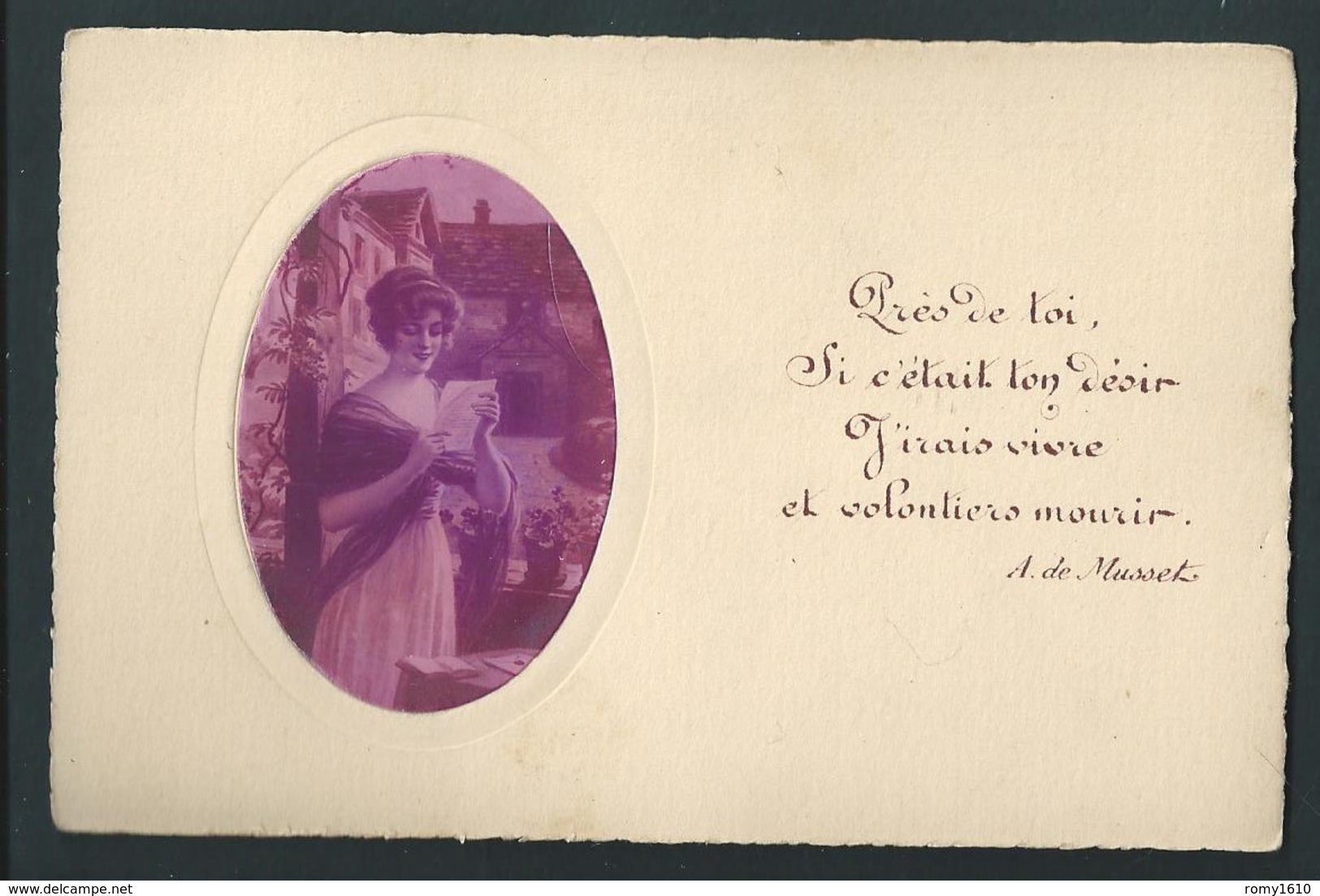 Lot De 4 Photos Dans Médaillon En Relief. Femmes, Couple, Poèmes De Lamartine Et  A. De Musset - Femmes