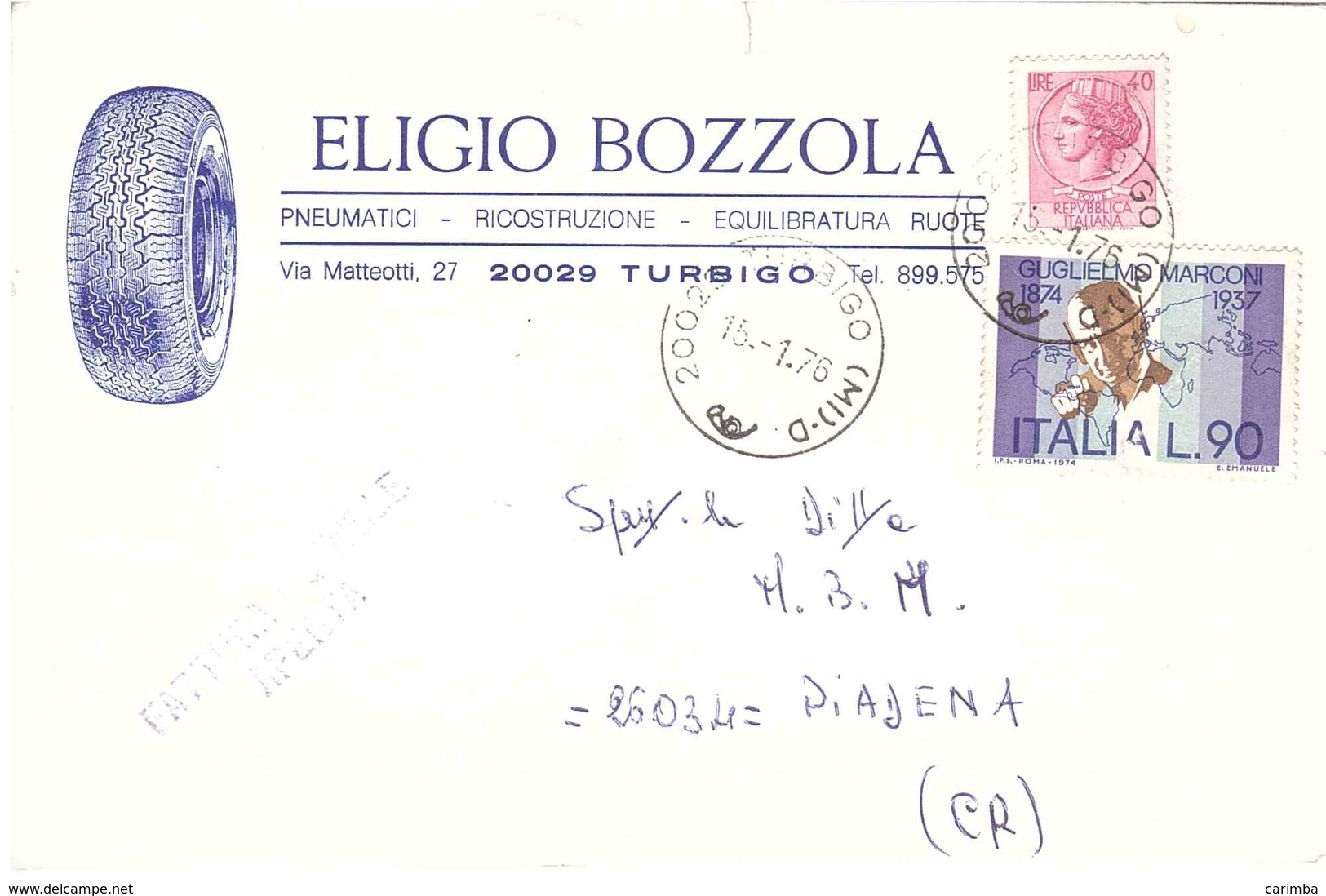 ELIGIO BOZZOLA PNEUMATICI TURBIGO - 1971-80: Storia Postale