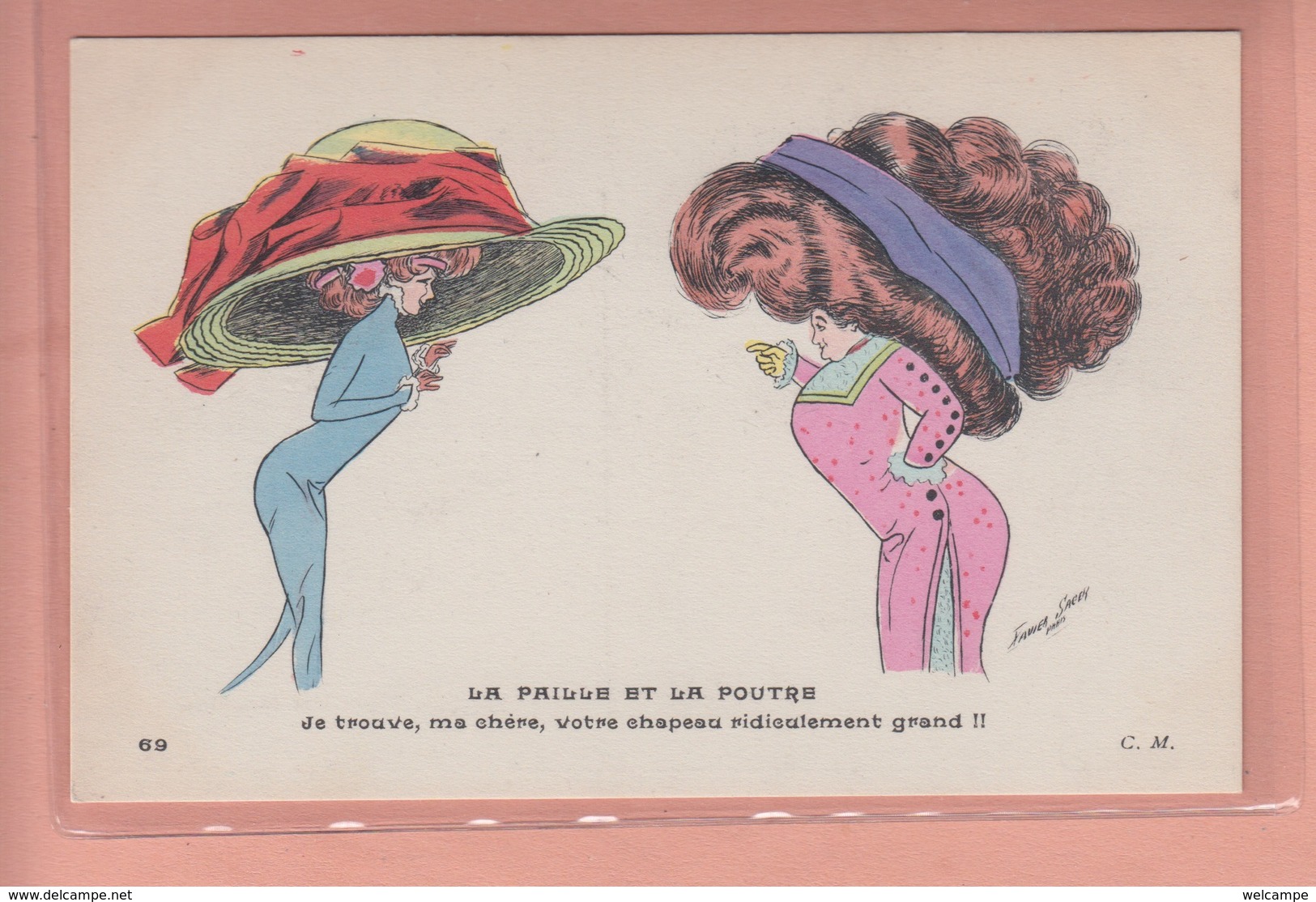 OLD POSTCARD - ARTIST SIGNED -    SAGER - WOMAN WITH BIG HAT - CHAPEAU - Sager, Xavier