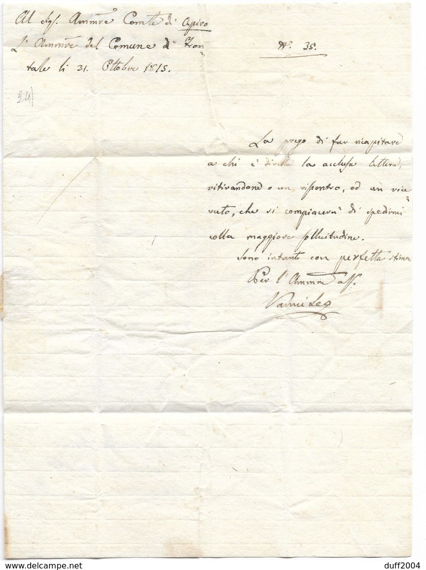 GOVERNO PROVVISORIO AUSTRIACO - DA FRONTALE AD APIRO - 31.10.1815. - 1. ...-1850 Prefilatelia