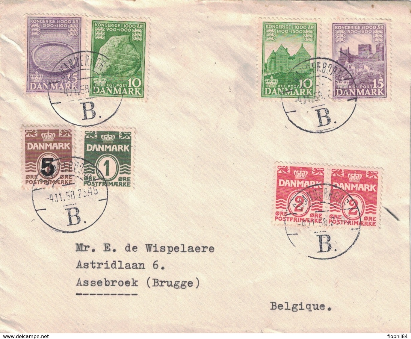 DANEMARK - SKANDERBORG - LE 4 NOVEMBRE 1958 - SUPERBE AFFRANCHISSEMENT POUR LA BELGIQUE. - Lettres & Documents