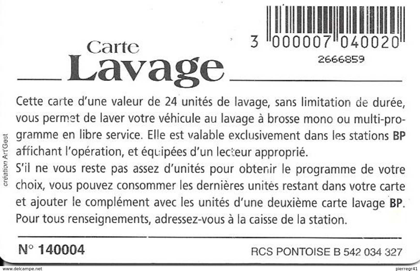 CARTE-PUCE-GEMA--LAVAGE-BP -24-UNITES-TBE - Car-wash