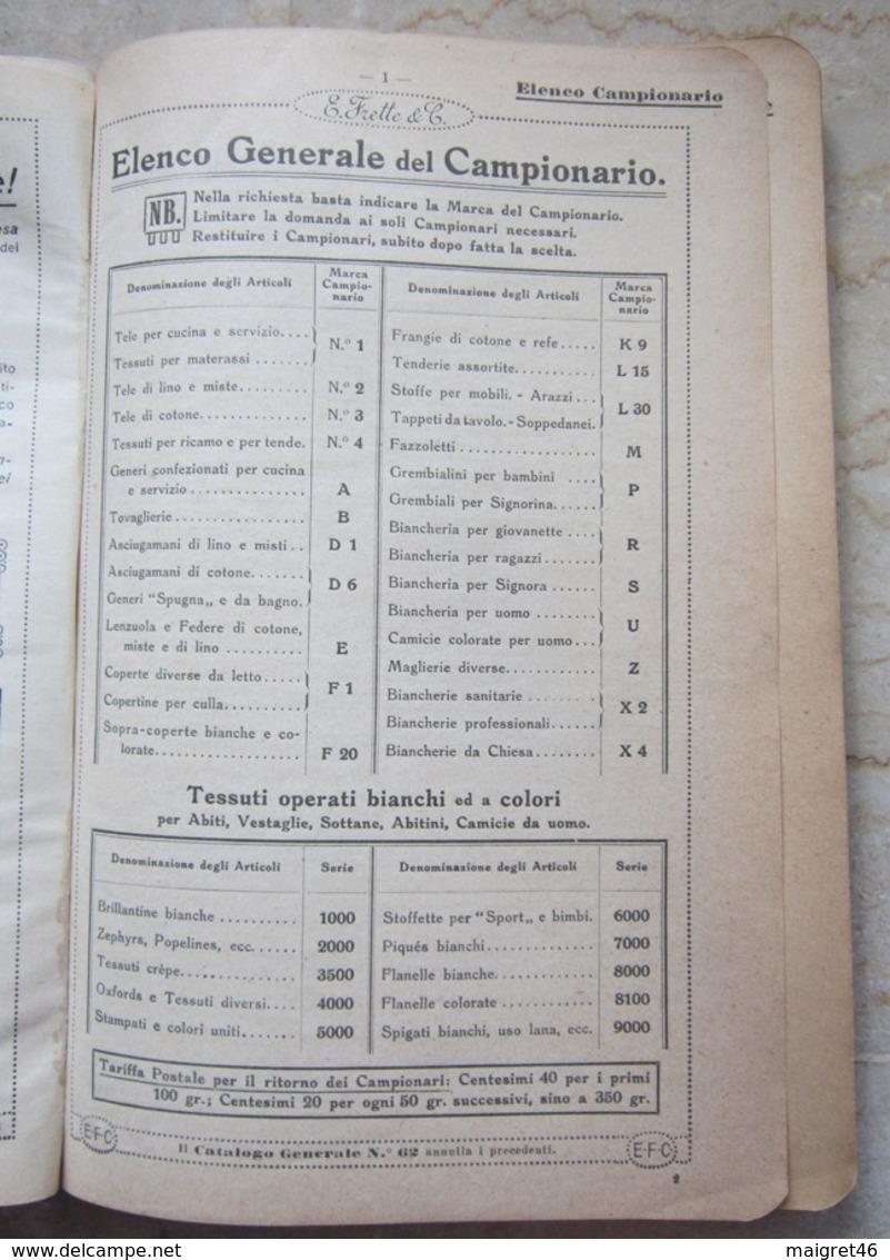 CATALOGO E. FRETTE & C. TELERIE TOVAGLIE E BIANCHERIA PER CORREDI ANNO 1926 ILLUSTRATORE M. DUDOVICH - Mode