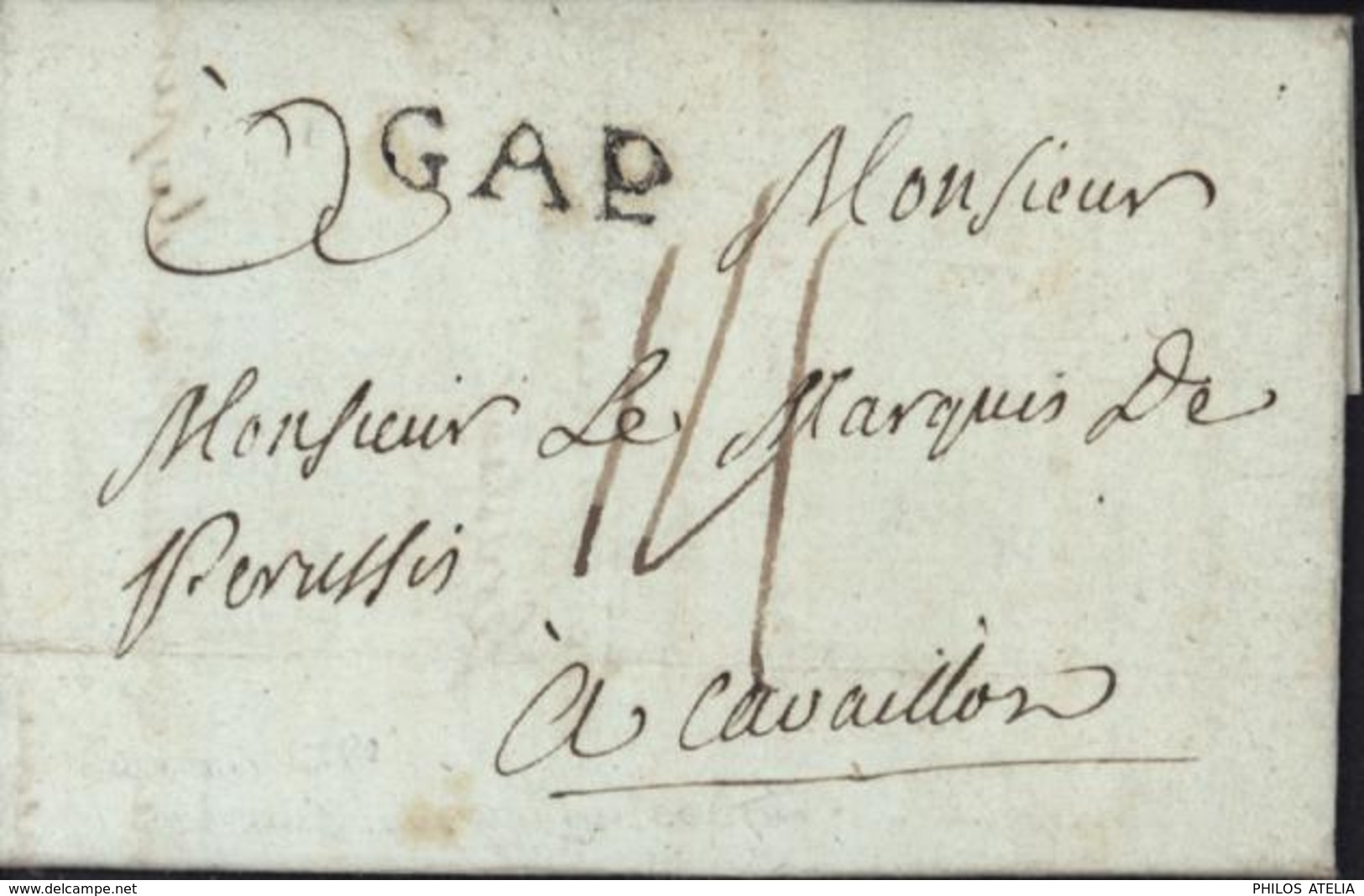 05 Hautes Alpes GAP Noir Lenain 2 Taxe Manuscrite 14 Pour Cavaillon Cachet 22 Mm 1767/1791 - 1701-1800: Vorläufer XVIII