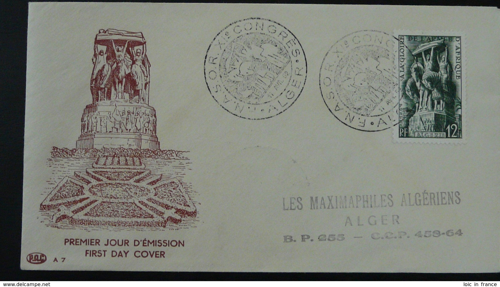 FDC à La Gloire De L'Afrique Congrès FNASOR Algérie 1952 - FDC