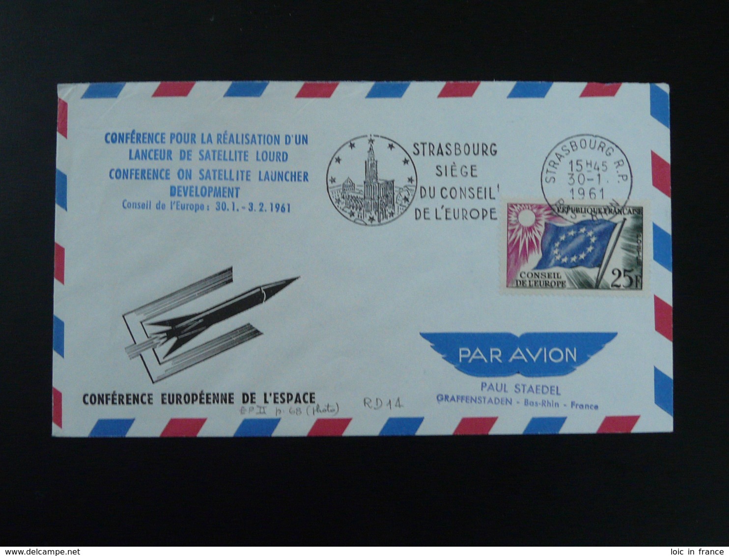 Lettre Cover Conférence Européenne De L'espace Space Europe Conference Lanceur Satellite Fusée Europa Strasbourg 1961 - Europe