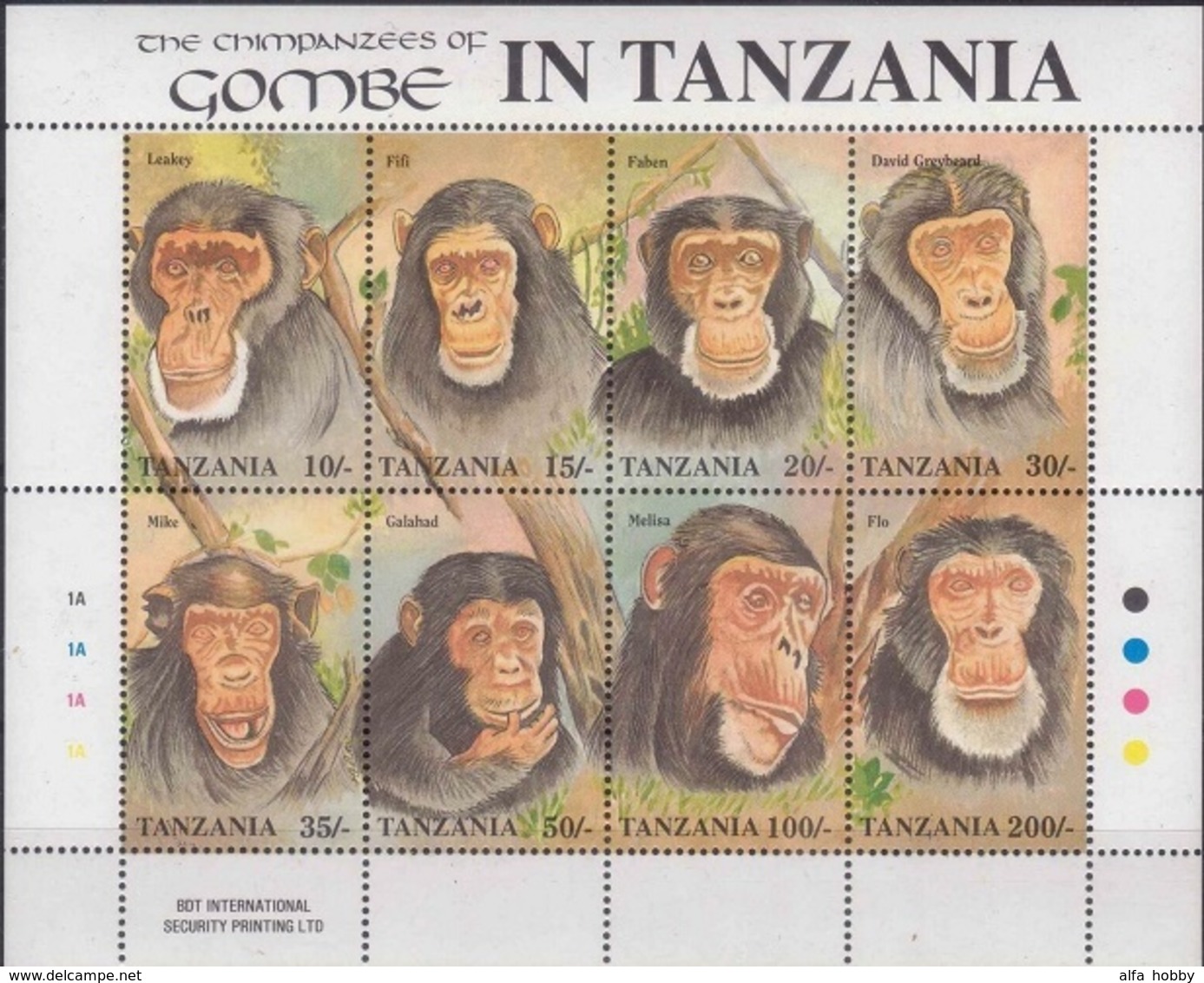 TANZANIA 1992 CHIMPANZEES Of  Gombe National Park Sheetlet - Chimpanzees