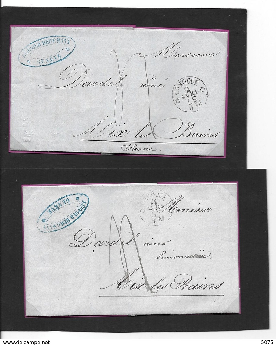 CAROUGE 1857  2 Lettres Dont Une Avec Année Inversée - Storia Postale