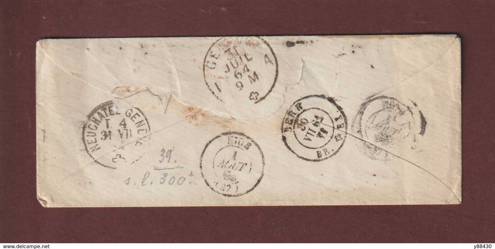 39 De 1862 - SUISSE - Oblitéré En 1864 Sur Fragment - THUN VORMITTAG /NEUCHATEL / GENEVE / BERN / Etc.. - Voir 2 Scannes - Lettres & Documents
