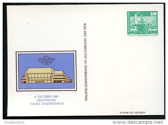 DDR PP16 D2/039 Privat-Postkarte GEWANDHAUS Leipzig 1981  NGK 4,00 € - Privé Postkaarten - Ongebruikt