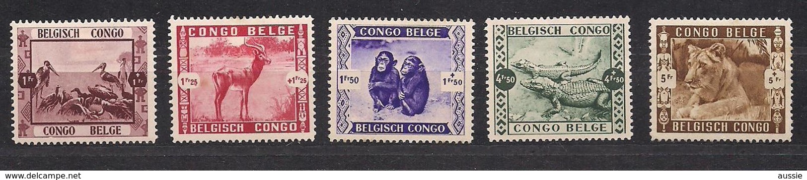 Belgisch Congo Belge 1939 OBCn° 209-13 (*) MLH Cote 40 Euro Faune Divers - Neufs