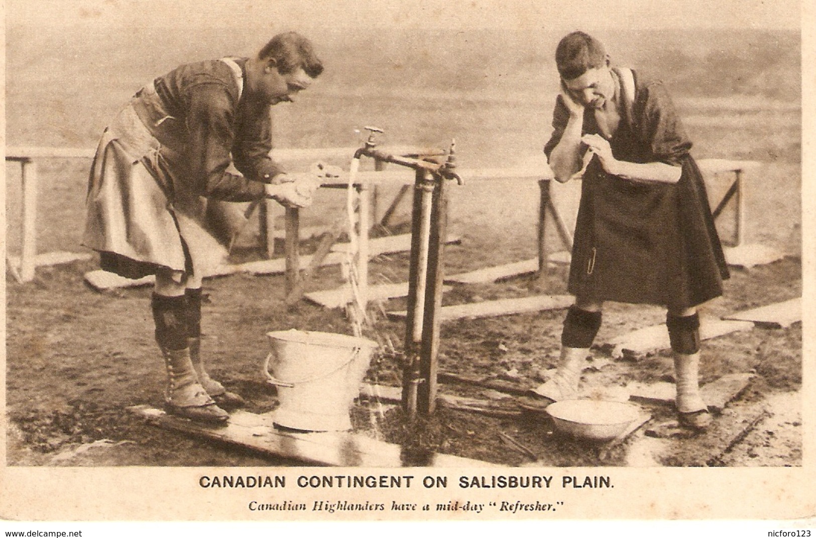 "Canadian Highlanders Mid-day Refresher" Tuck Canadian Contingent On Salisbury Plains PC # 4320 - Tuck, Raphael