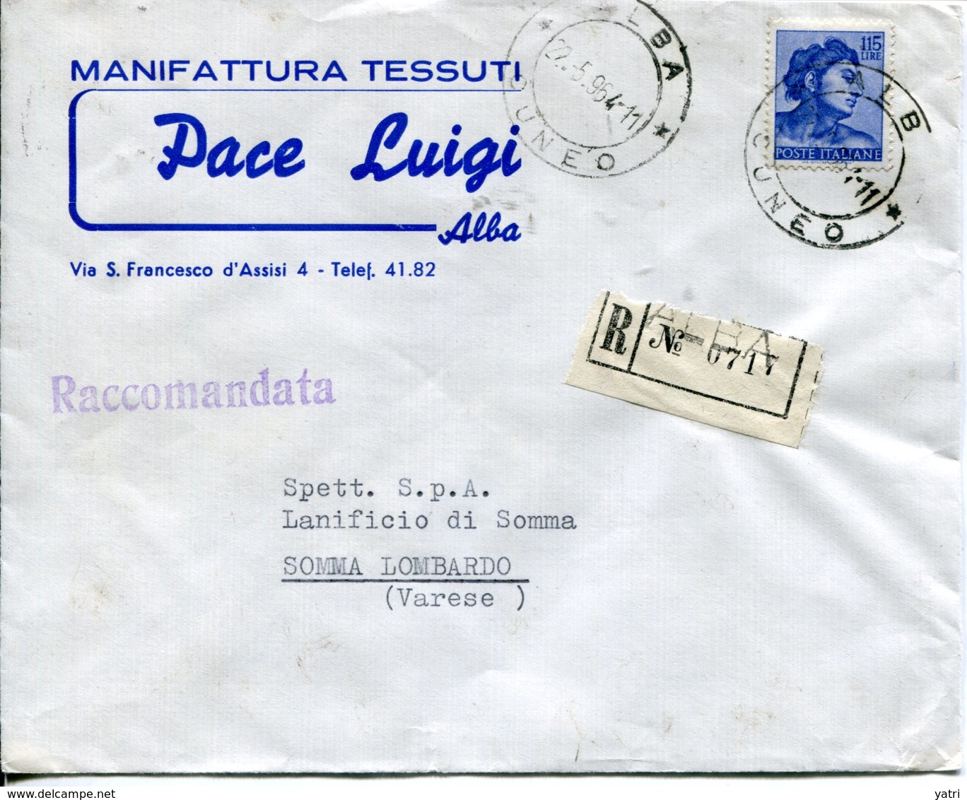 Italia (1964) - Raccomandata Da Alba (CN) - 1961-70: Marcophilie