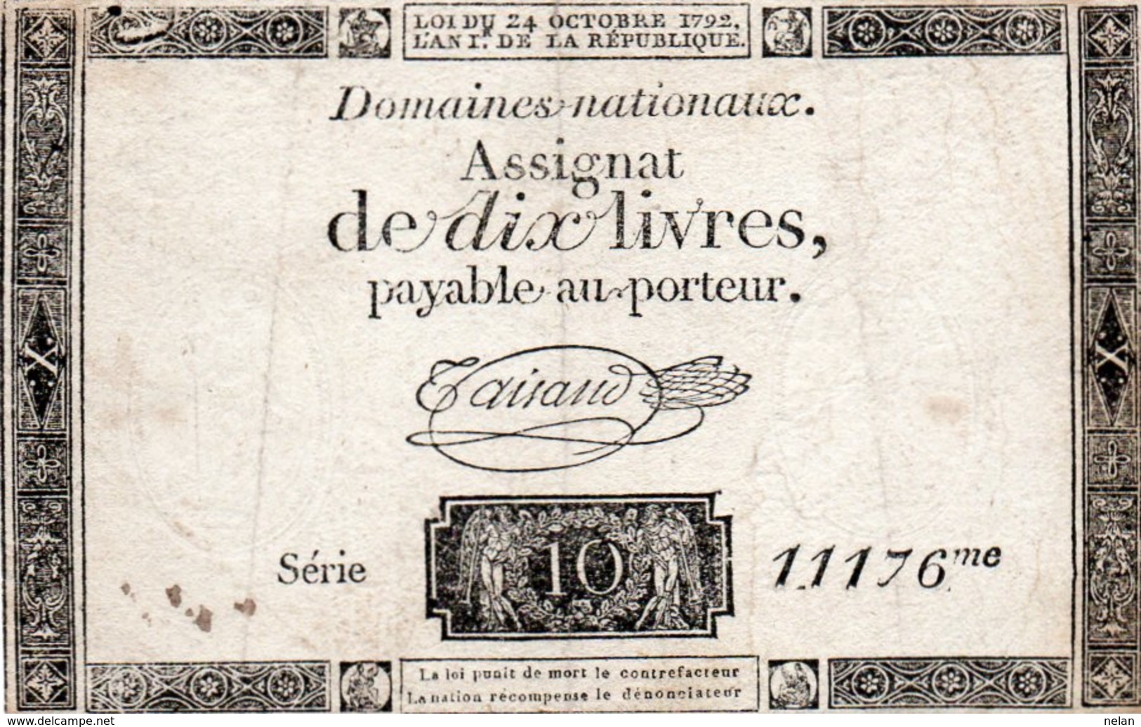 FRANCIA 10 LIVRES 1792  P-A66 B - ...-1889 Anciens Francs Circulés Au XIXème