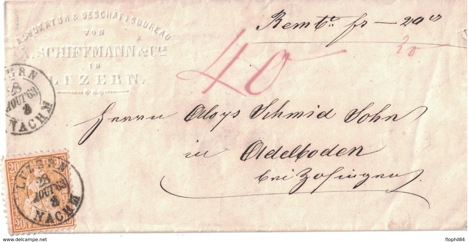 SUISSE - LUZERN - LE 28 AOUT 1863 SUR PETITE ENVELOPPE - TAXE 40 ROUGE ??? - Lettres & Documents