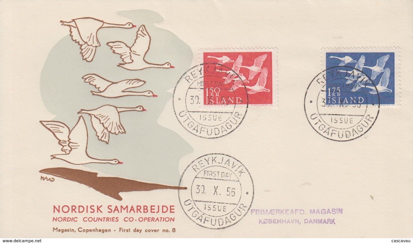 Enveloppe  FDC  1er  Jour   ISLANDE   Journée  Des   Pays  Du  Nord   1956 - FDC