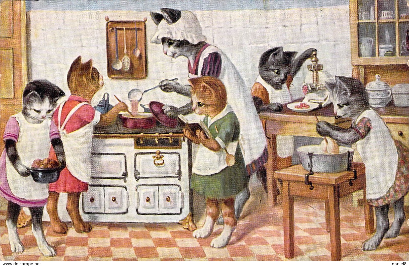 CHATS HUMANISES FAISANT LA CUISINE - Chats