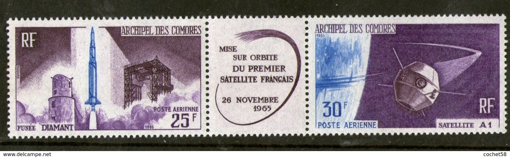 Archipel Des Comores N° 16A Triptyque Mise En Orbite 1er Satellite Français 1965 - Neufs