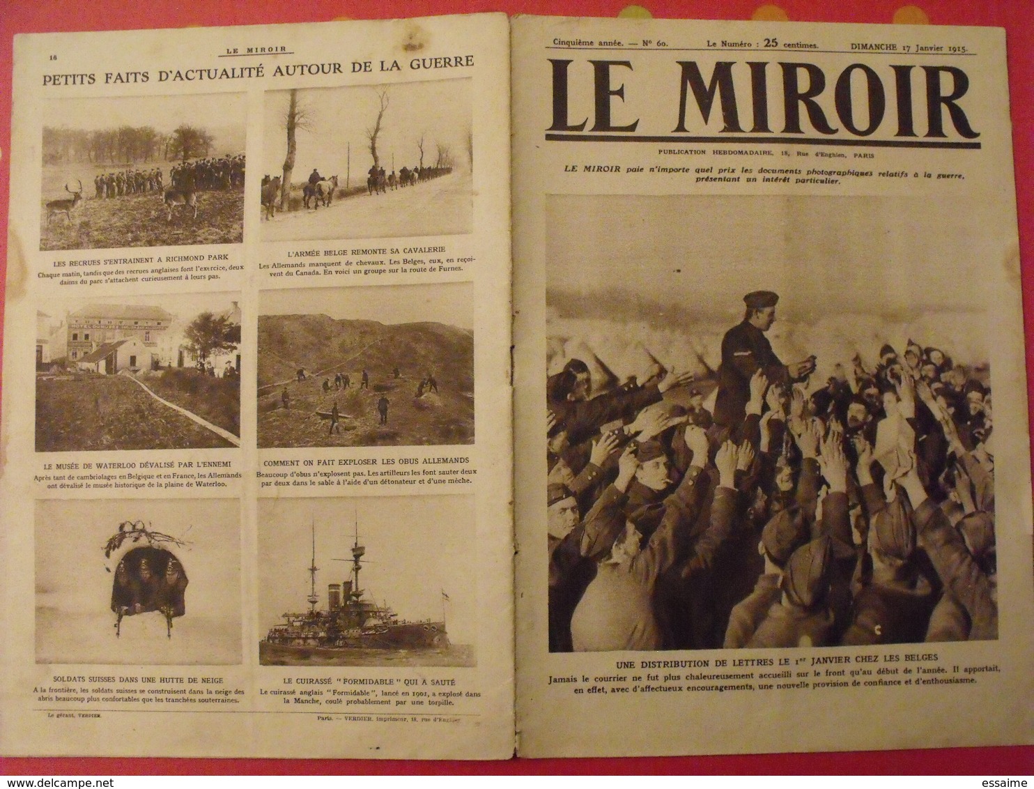 7 N° De "Le Miroir". 1915.  L'actualité De L'époque Très Illustrée Pendant La Guerre 14-18. Nombreuses Photos - Oorlog 1914-18