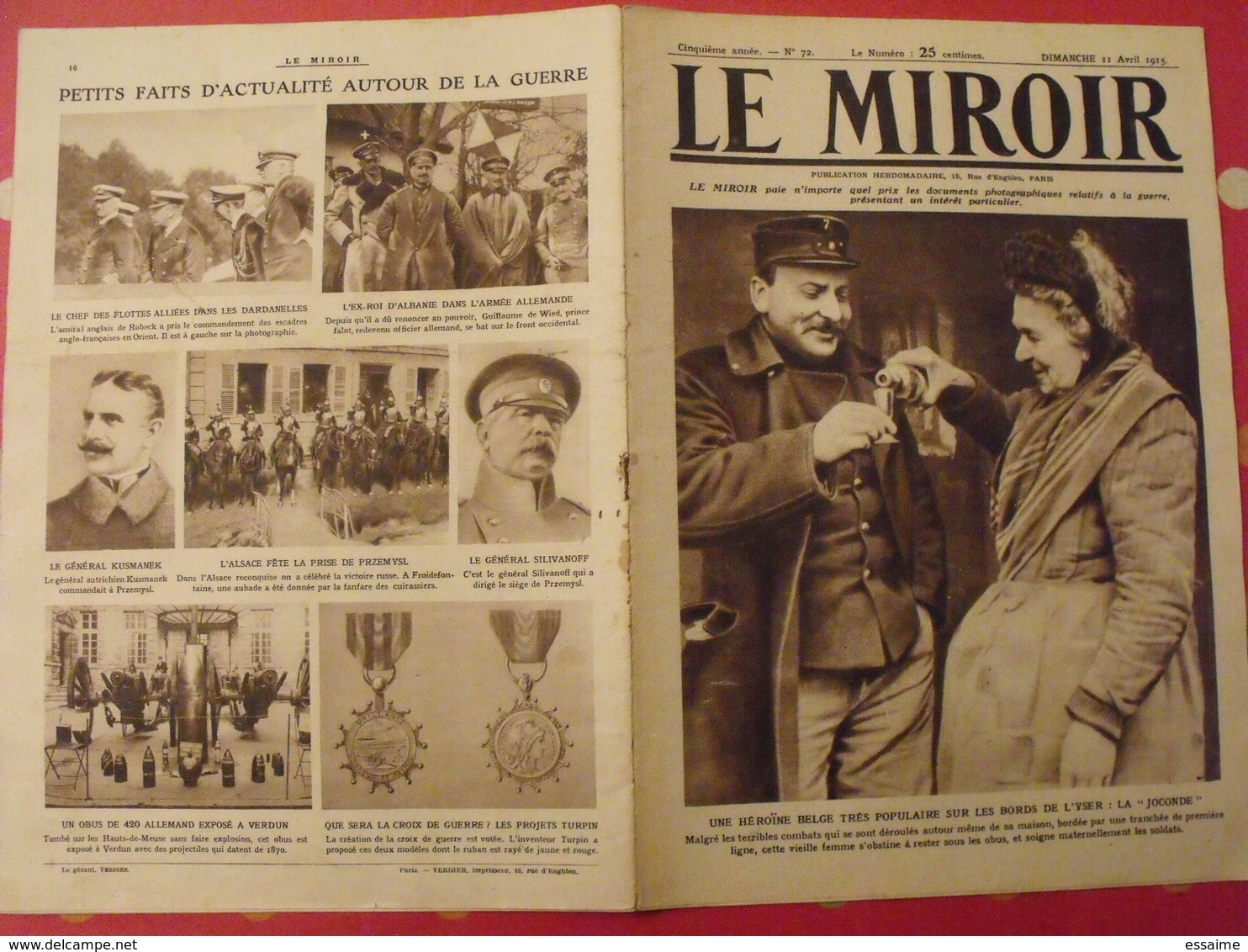 7 n° de "Le miroir". 1915.  l'actualité de l'époque très illustrée pendant la guerre 14-18. nombreuses photos