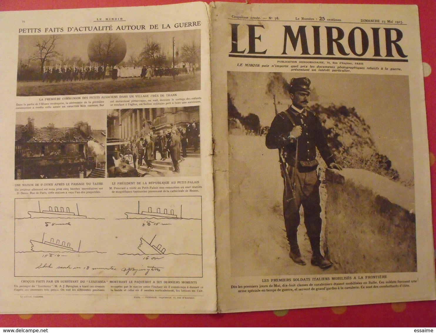 7 n° de "Le miroir". 1915.  l'actualité de l'époque très illustrée pendant la guerre 14-18. nombreuses photos