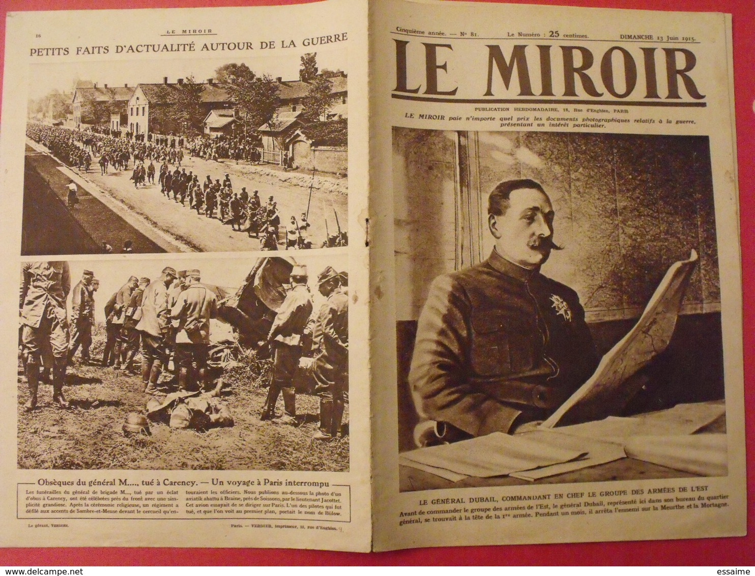 7 n° de "Le miroir". 1915.  l'actualité de l'époque très illustrée pendant la guerre 14-18. nombreuses photos