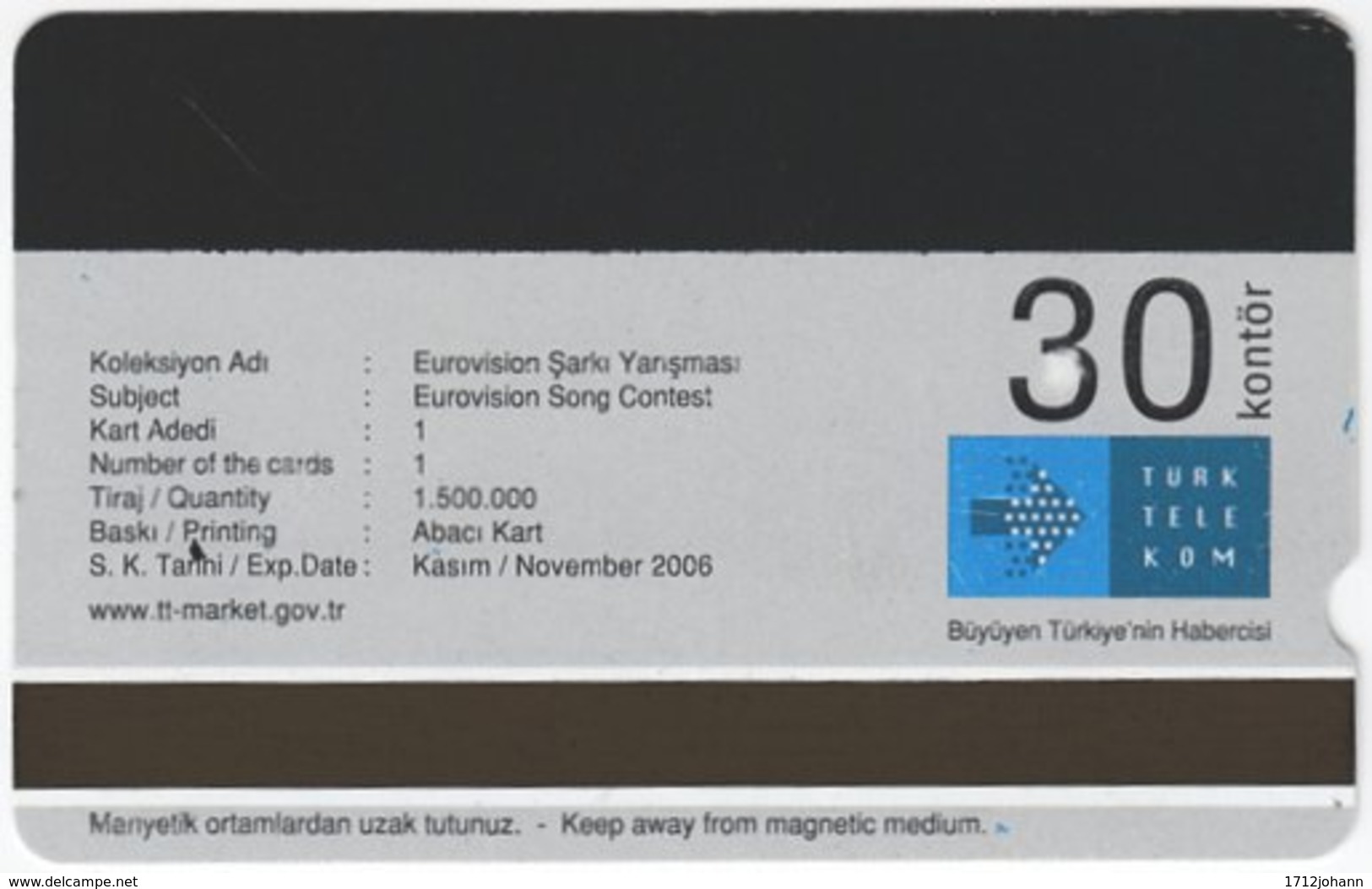 TURKEY C-259 Magnetic Telekom - Event, Eurovisions Song Contest - Used - Türkei