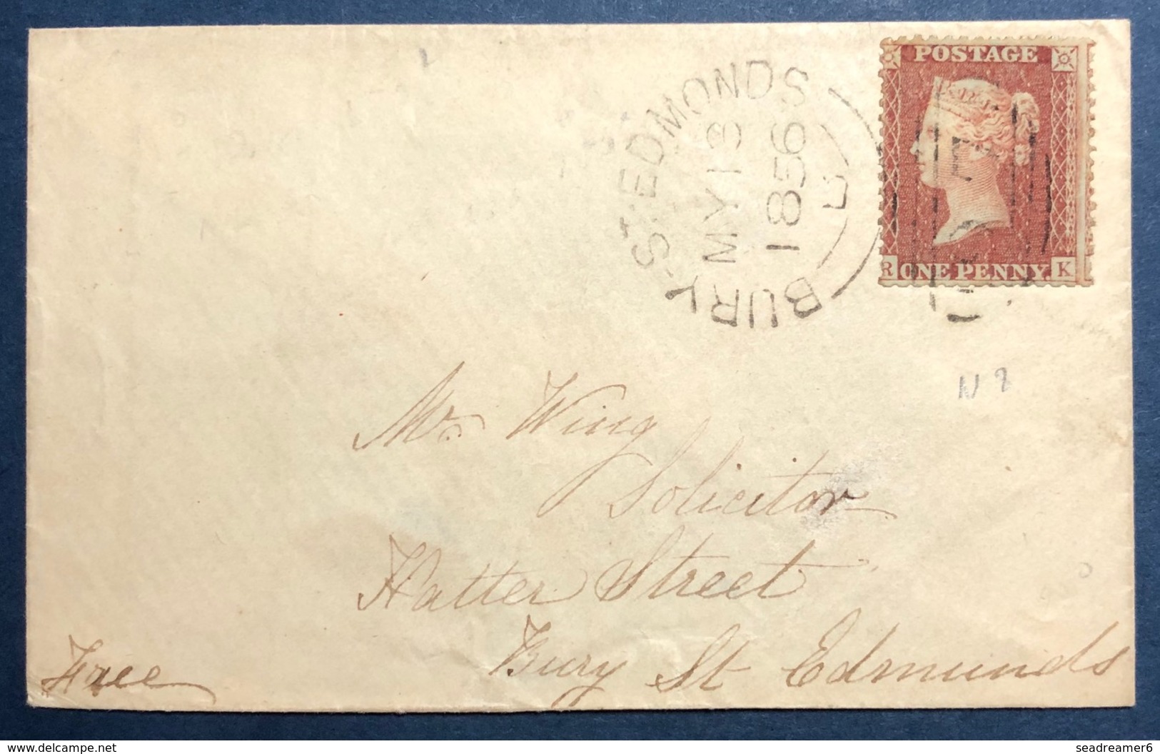 Grande Bretagne 1856 N°8 1 Cent Rouge Type I Oblitéré GC 97 De BURY ST EDMONDS TTB - Lettres & Documents