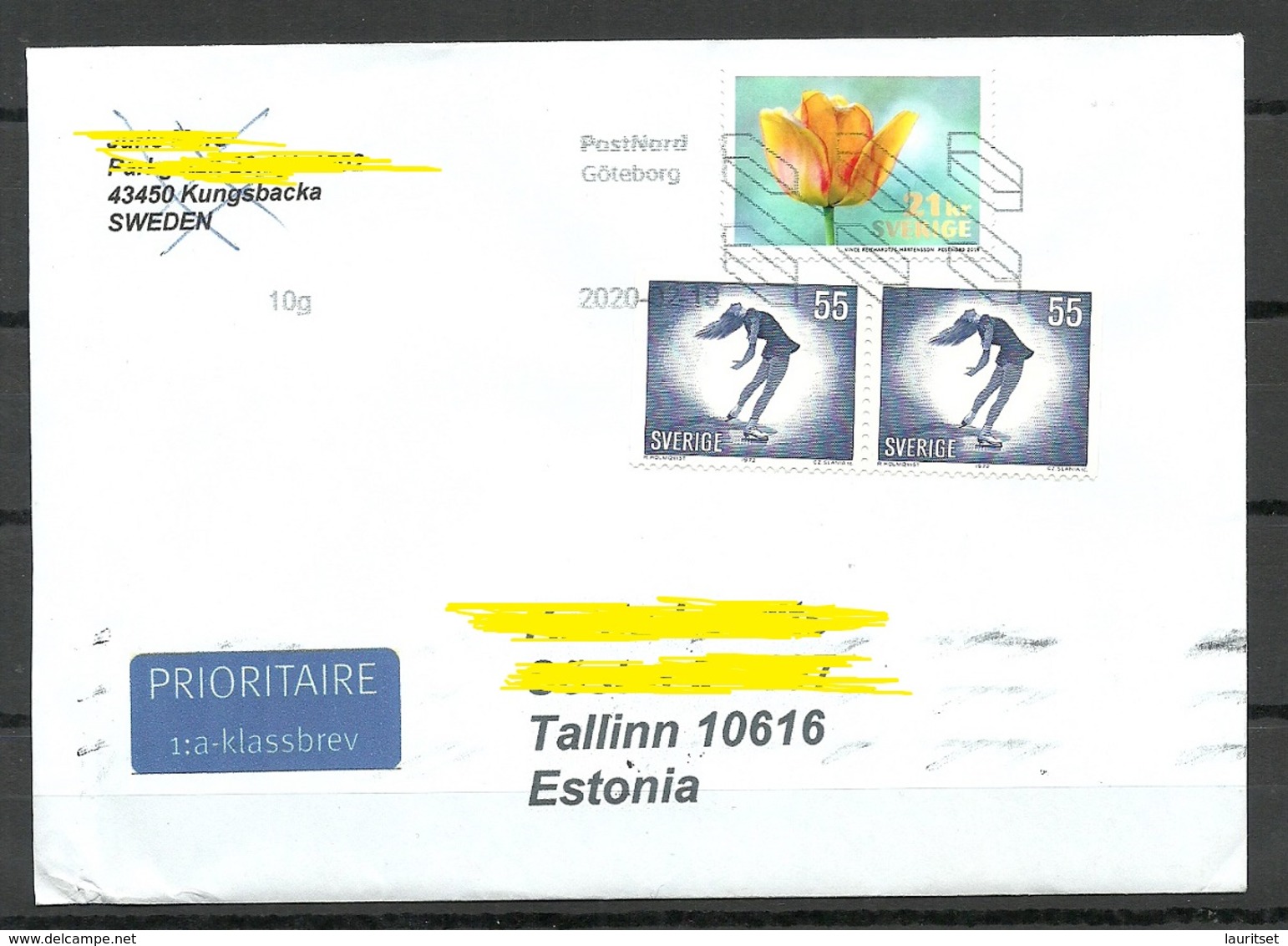 SCHWEDEN Sweden 2020 Air Mail Cover To Estonia Sport Flower - Briefe U. Dokumente