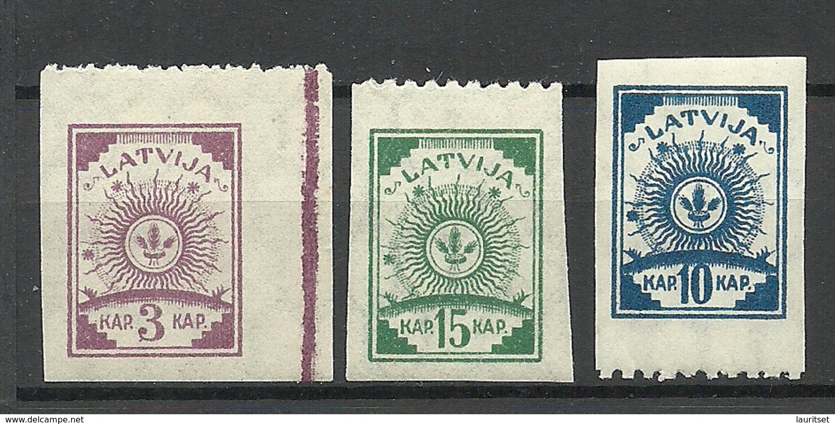 LETTLAND Latvia 1919 Michel 15 & 17 - 18 With One Margin Perforated 9 3/4 * - Lettonie