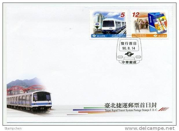 FDC Taiwan 2001 Taipei MRT Metro Stamps Train Rapid Transit Ticket Bridge - FDC