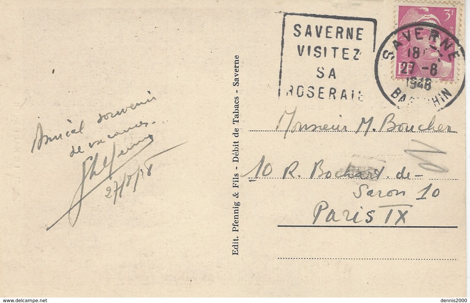 1948- C P A De SAVERNE ( Bas Rhin ) Affr. Gandon 3 F Oblit. Daguin " SAVERNE/VISITEZ /SA / ROSERAIE"  FLEURS - 1921-1960: Période Moderne