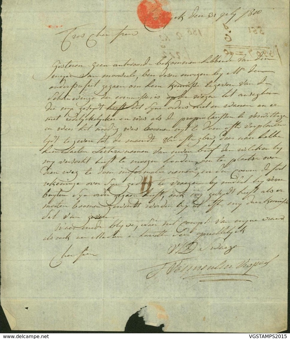 Belgique - LAC 31/07/1810 De Courtrai Vers Gand Marque "91 COURTRAI " 34.5x8.5mm  (DD)DC7159 - 1794-1814 (Période Française)