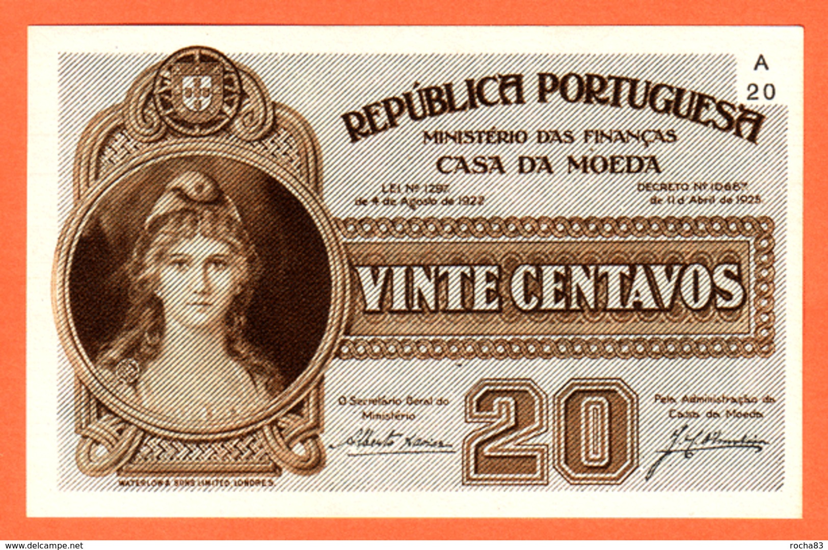 PORTUGAL - Casa Da Moeda 20 Centavos Du 11 04 1925 - Pick 102 UNC - Portugal