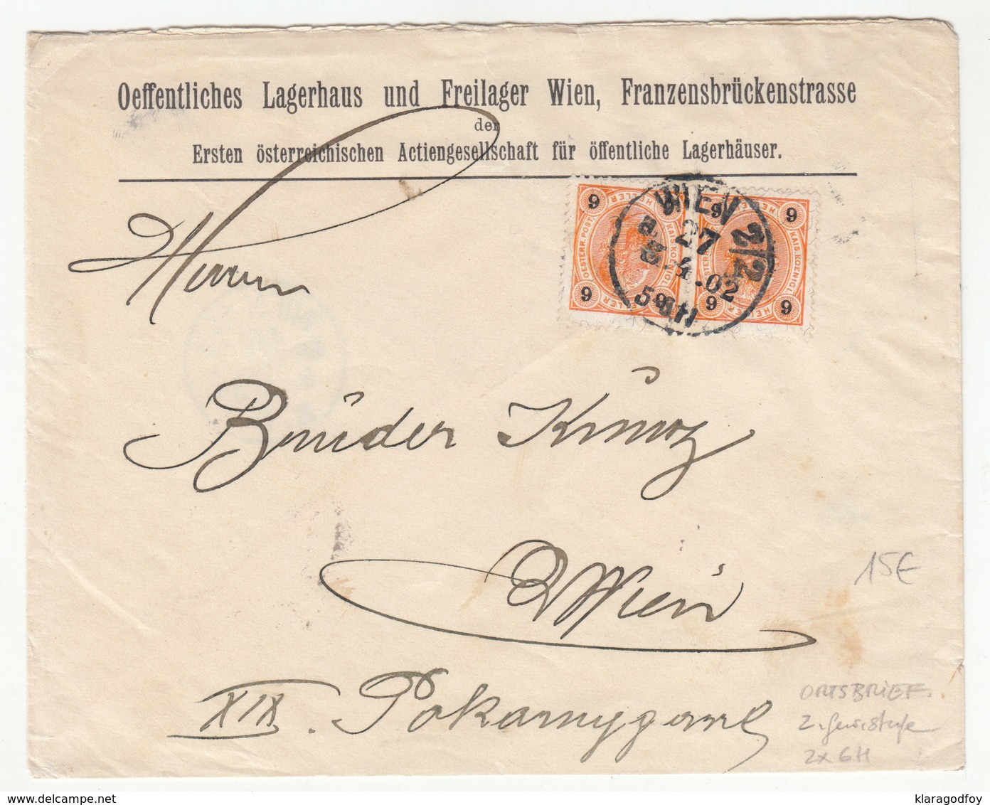 Oefrentliches Lagerhaus Und Freilager Wien Company Letter Cover Posted 1902 B200301 - Lettres & Documents