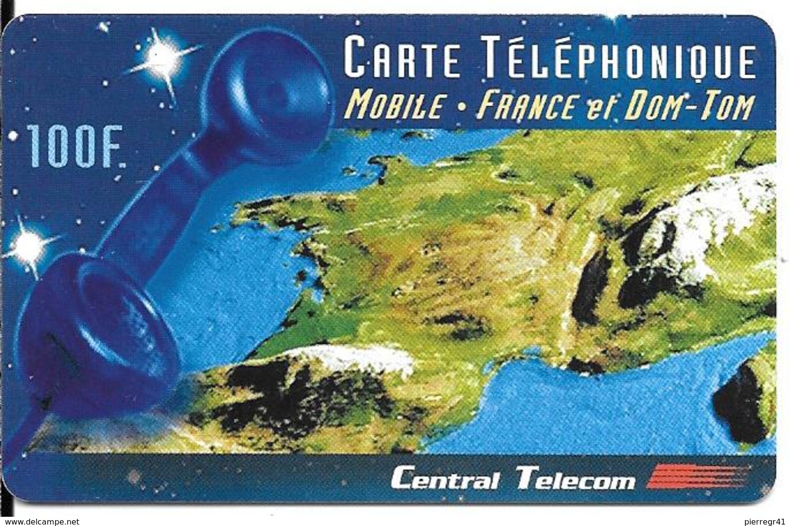 CARTE PREPAYEE-100F-CENTRAL TELECOM-MOBILE FRANCE  DOM TOM-Exp 30/06/2001-V° Cadre Rge-Gratté-Plastic Epais-T BE - Autres & Non Classés