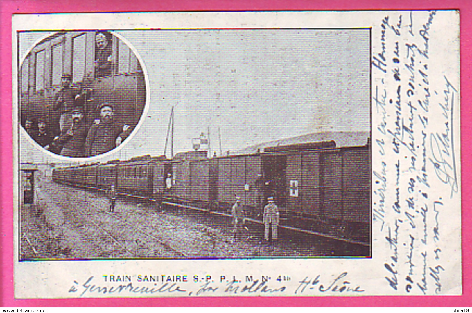 MLITARIA SANTE CROIX ROUGE SNCF CHANSON SUR LAIR PAIMPOLAISE TRAIN SANITAIRE S P P L M N° 4 BIS A GENEVREUILLE HT SAONE - War 1914-18