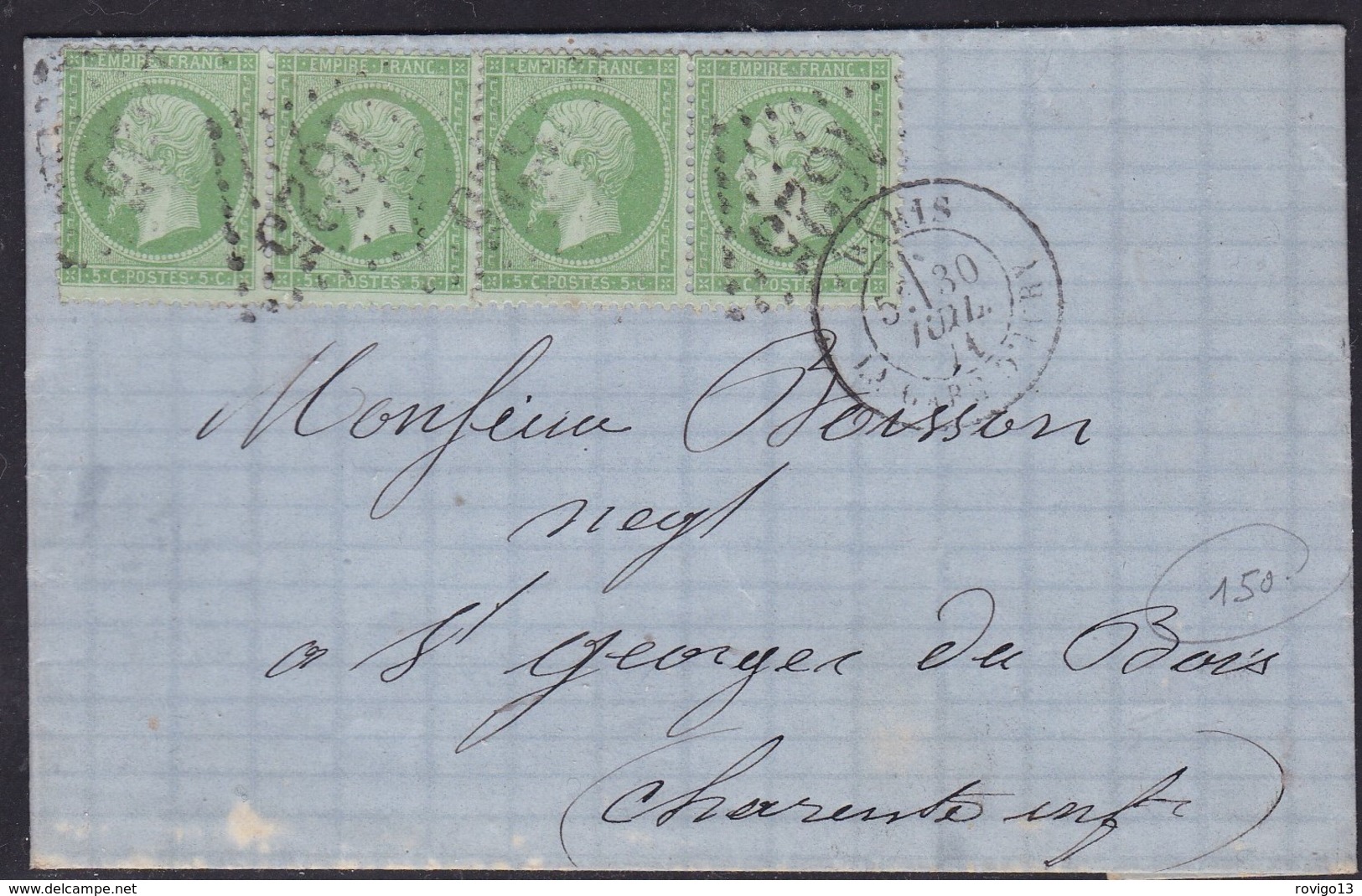 France, Paris - Yvert N° 20 X 2 Paires, GC 1625 La Gare D'Ivry Sur LAC Du 30/7/1871 - 1849-1876: Période Classique