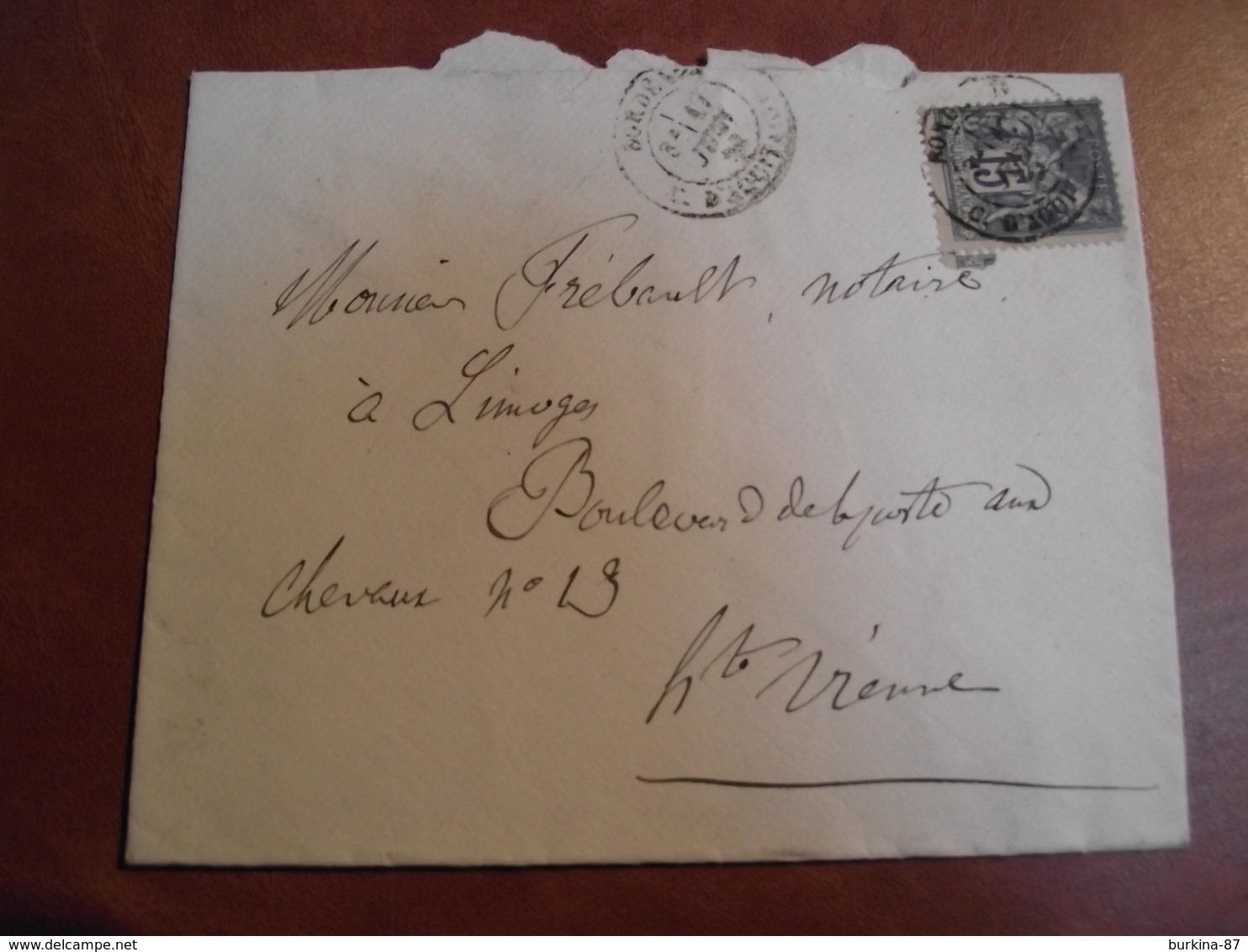 Enveloppe, Postée A Bordeaux Pour  Limoges, 1883 - 1877-1920: Période Semi Moderne