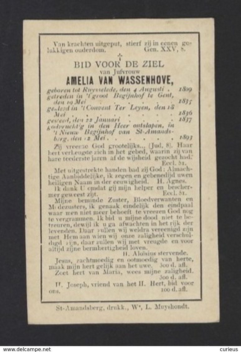 DOODSPRENTJE * AMELIA VAN WASSENHOVE * BEGIJN TE GENT NIEUW BEGIJNHOF ST AMANDSBERG * ° RUISSELEDE 1893 GENT - Santini