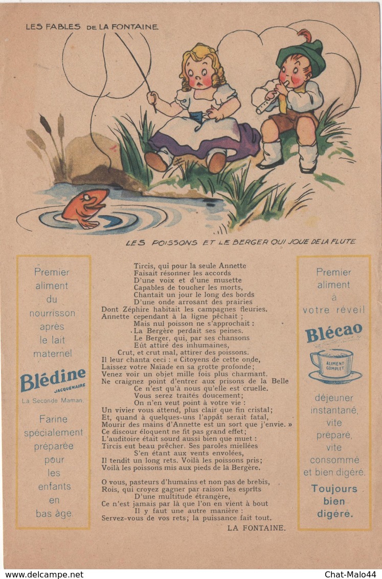 Etablissements Jaquemaire, Publicité Papier Les Fables De La Fontaine. Les Poissons Et Le Berger Qui Joue De La Flute - Publicités