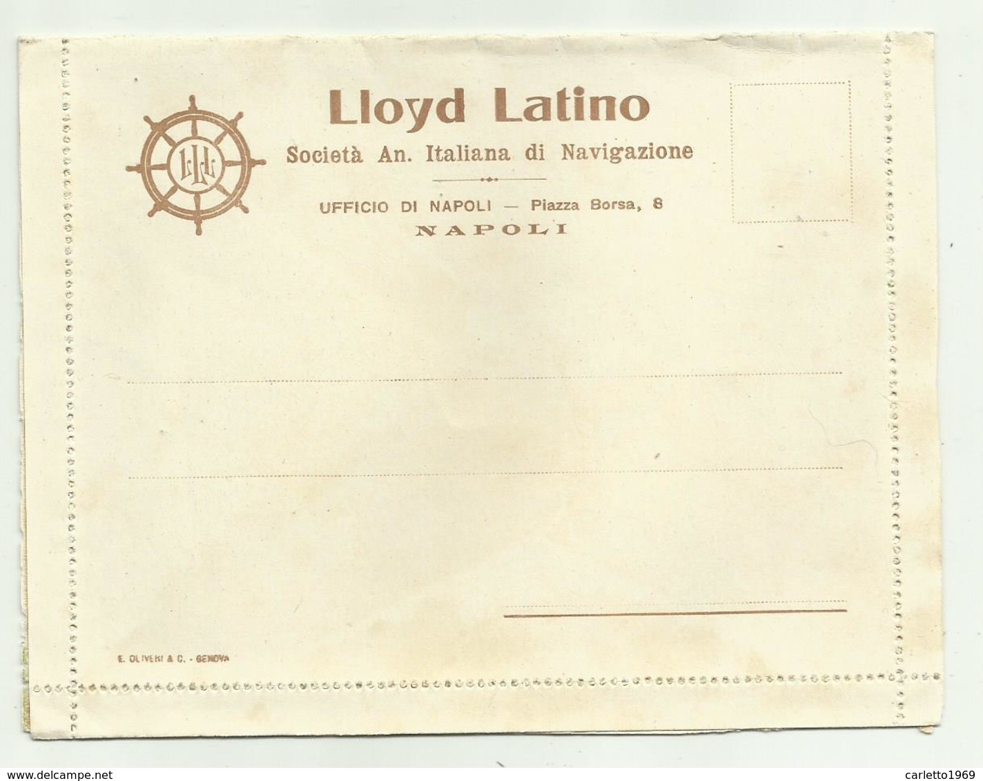 LLOYD LATINO SOCIETA' ITALIANA DI NAVIGAZIONE UFFICIO DI NAPOLI FORMATO CHIUSO CM.14,5X11 - Otros & Sin Clasificación