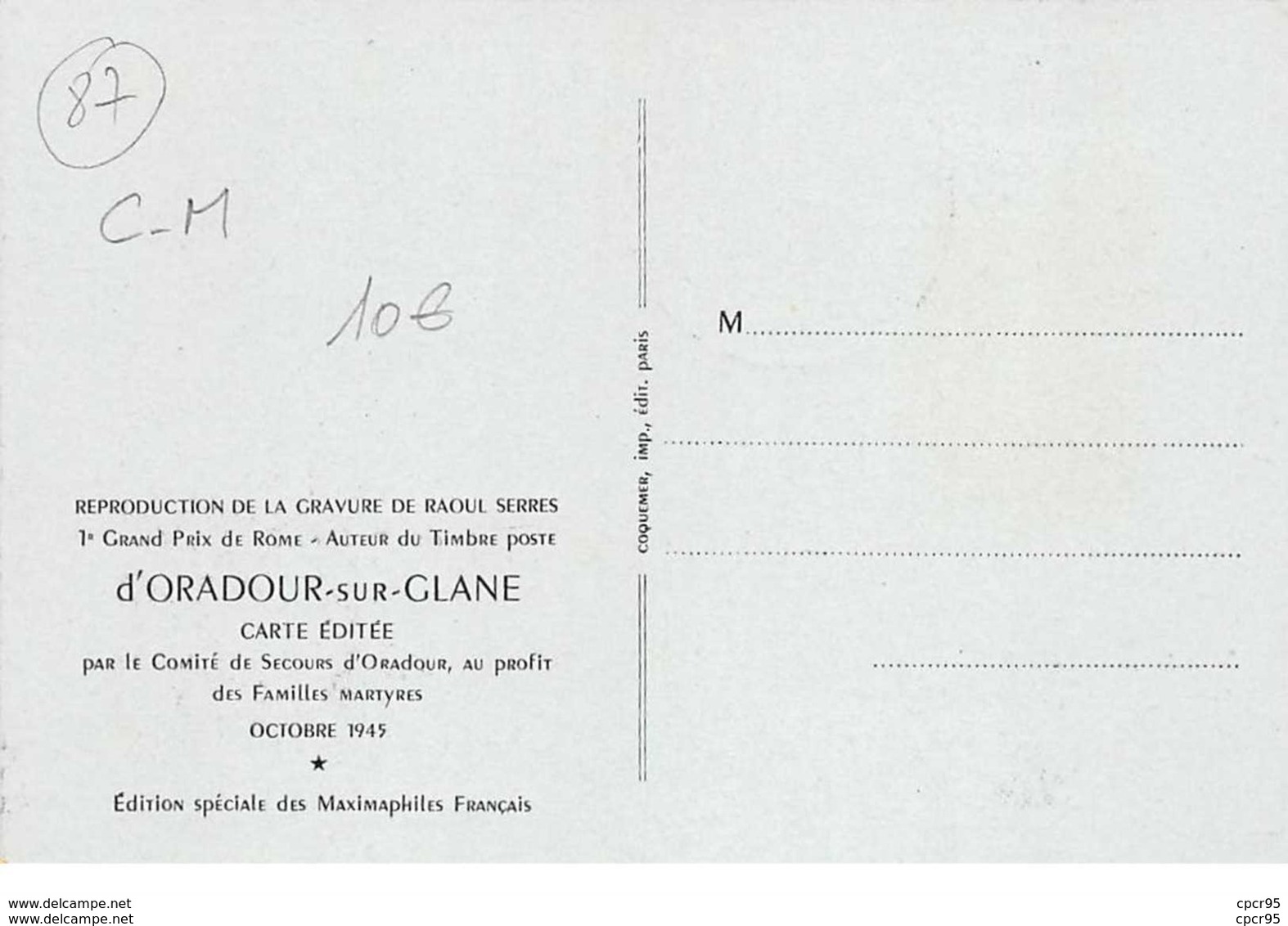 87.n°57689.oradour Sur Glane.gravure De Raoul Serres.prix De Rome.carte Maximum - Oradour Sur Glane